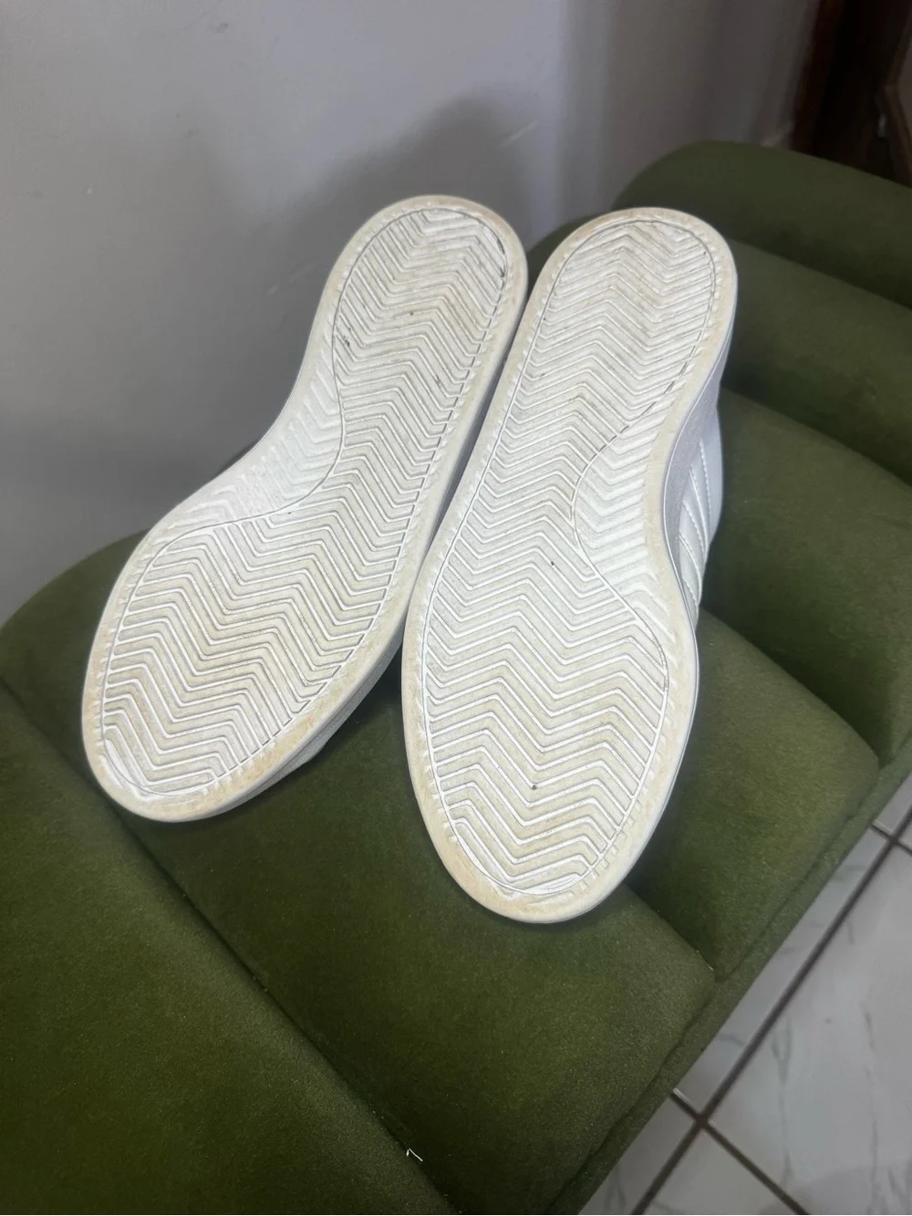 adidas White Sneakers with Gold Script Logo